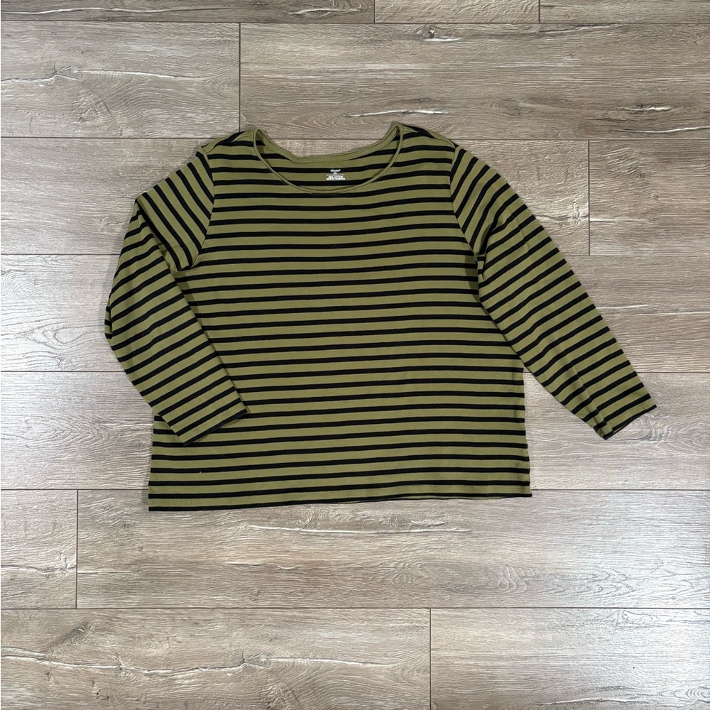 Olive and Black Striped Long Sleeve Tee